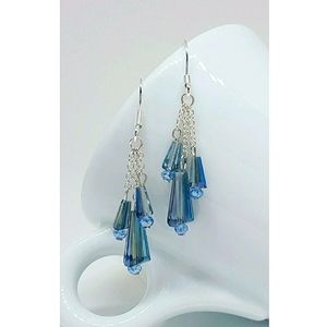 Sterling Silver Blue Topaz Crystal Dangle Earrings